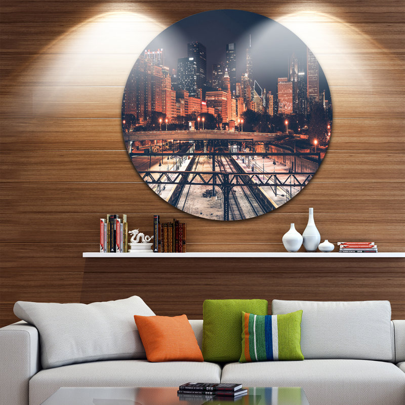 «Dark Chicago Skyline and Railroad», reproduction de photo sur métal, H 36 po x l 36 po x P 1 po