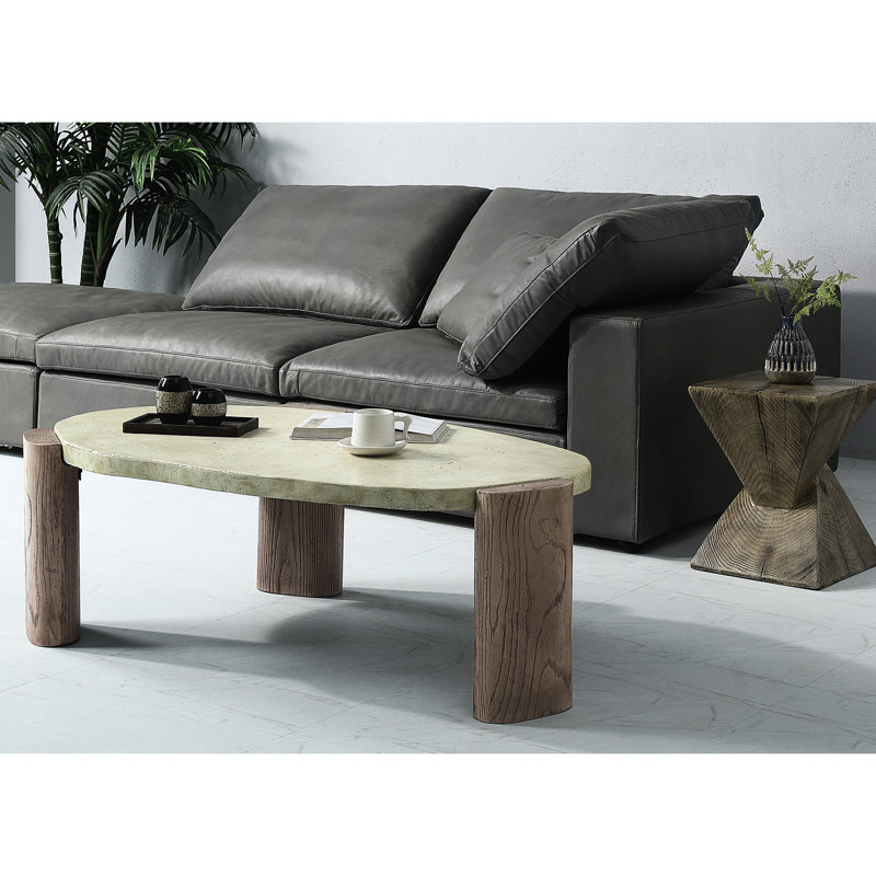Et table basse au fini bois et chêne - matériau en béton, plateau de 40 mm d'épaisseur, 27,81 po Profondeur, largeur de 47,08 po, hauteur de 16,45 po, poids de 65,22 lb, savoir-faire élégant et pratique pour un bel espace de vie
