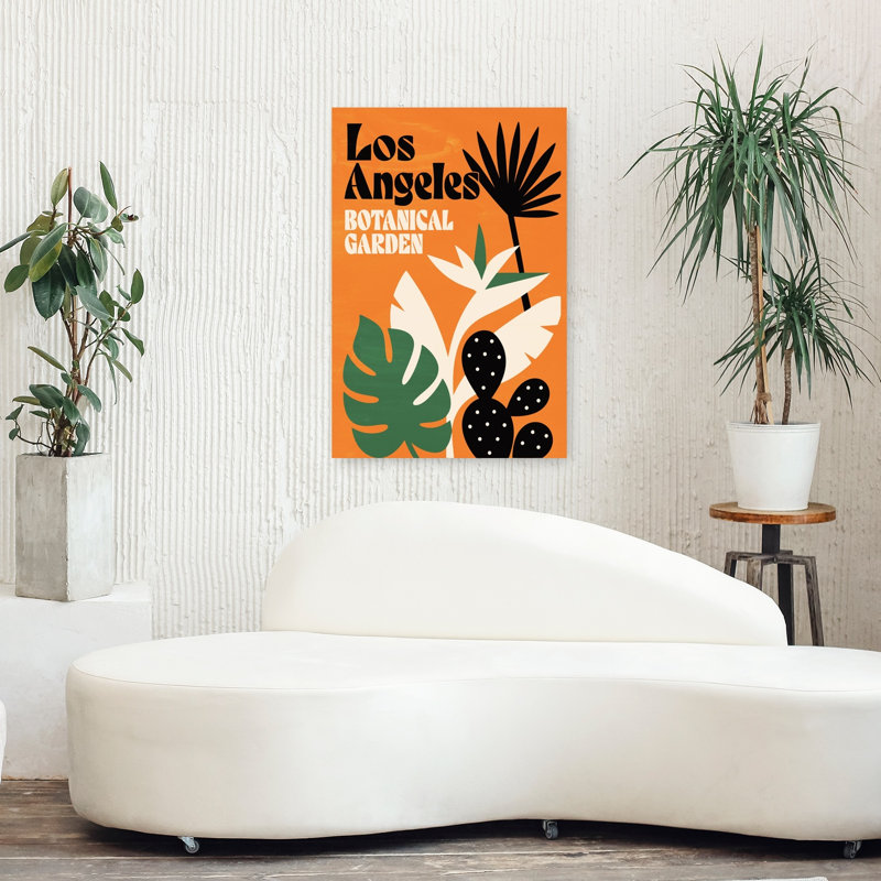Los Angeles Botanical Garden Modern Retro Abstract Bird Cactus Palm Nature Tropical Wall Art Print by Patryk Krygowski - Wrapped Canvas Print
