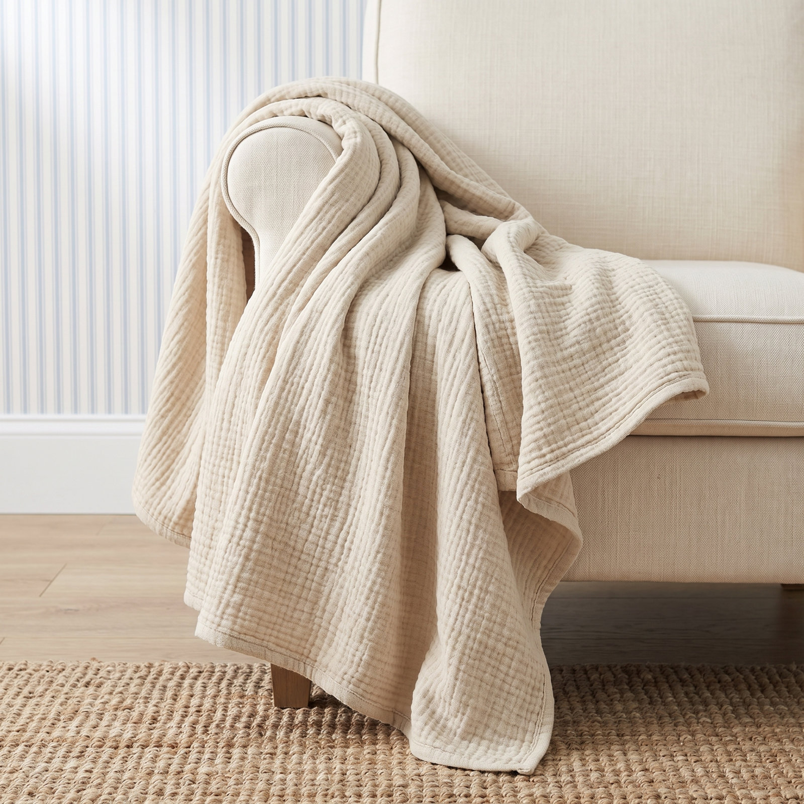 Bedsure Cotton Muslin Throw Blanket, King, Olive Green