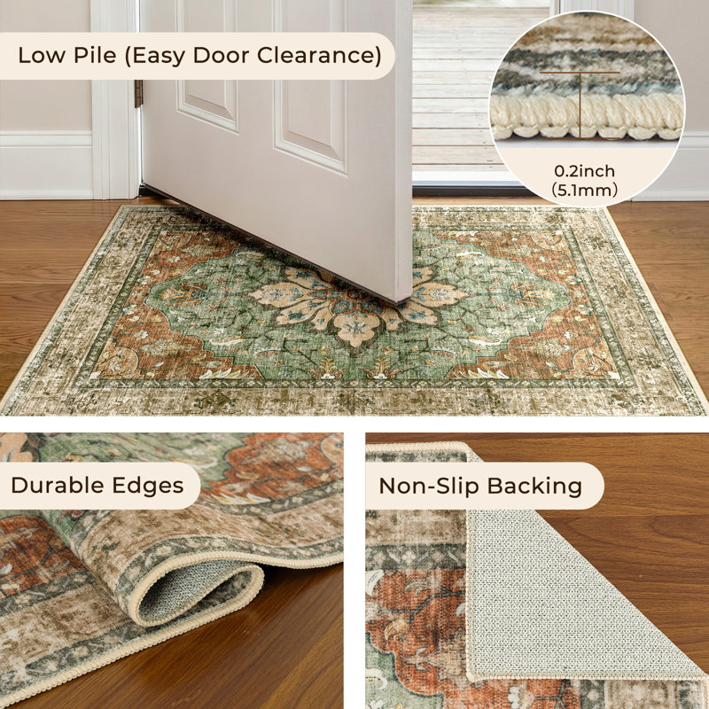Sunflower Vintage Medallion Print Area Rug Non-Slip Machine Washable Low Pile for Living Room Bedroom, Rectangle 6' x 9'