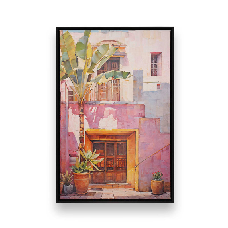 Murs et palmiers roses, H 48,75 po x l 32,75 po, Impression encadrée sans passe-partout, Noir satiné