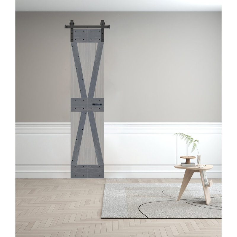 Porte de grange pliante en bois massif de style K avec trousse de quincaillerie - assemblage requis, 24 po x 84 po