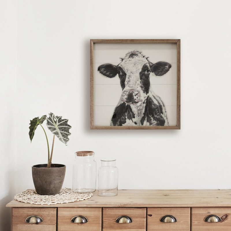Aquarelle, vache laitière, H 4 po x l 4 po x P 1 po