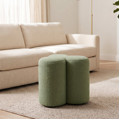 Petal Flower Teddy Fleece Footstool Ottoman, Upholstered Decorative Accent Stool for Home