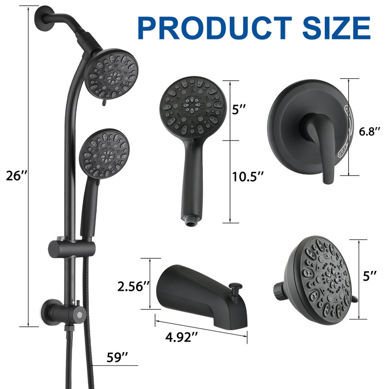 Complete Shower System with Rough in-Valve, Matte Black