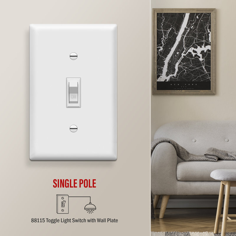 Interrupteur à bascule unipolaire 15 A Enerlites, blanc, avec plaque murale (paquet de 3)