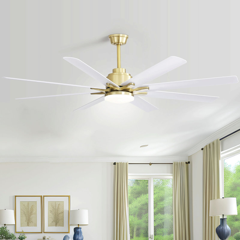 Ventilateur de plafond intelligent moderne de 66 pouces avec lumière à DEL à intensité variable, 8 pales en ABS, moteur à courant continu réversible pour le bureau à domicile