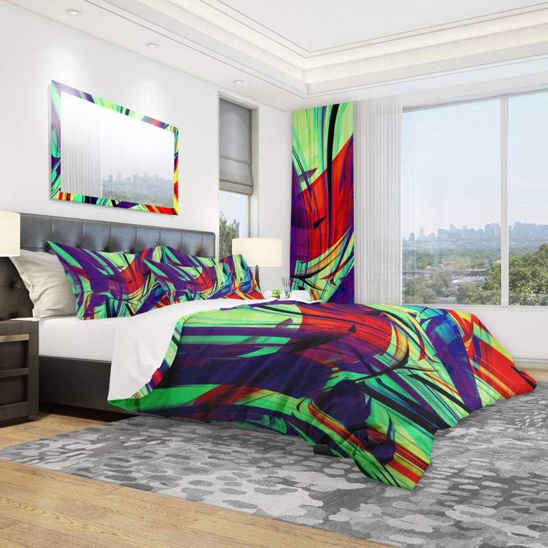 Art abstrait rétro vert lime - ensemble de housse de couette abstraite - microfibre de polyester