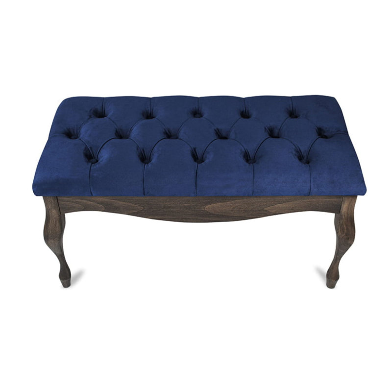 Keeter Velvet Upholstered Bench, H40 x W100 x D40cm, Navy, Dark Brown