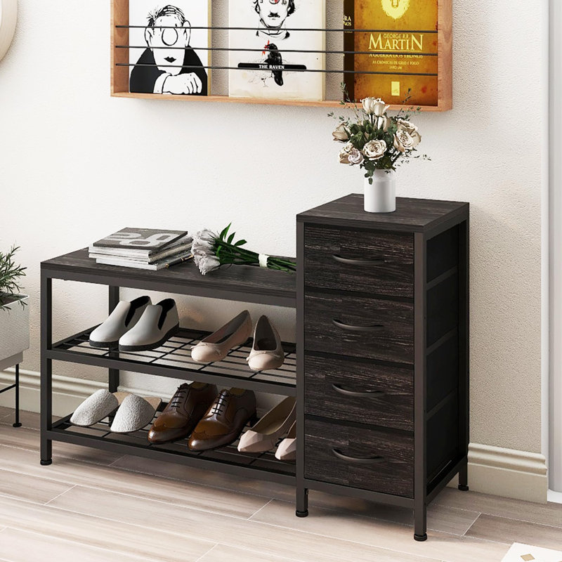 Heleyna Upholstered Storage Bench, Charcoal Black