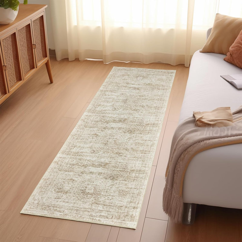 Tapis lavable rétro antidérapant (beige), Tapis de couloir 2 pi x 10 pi