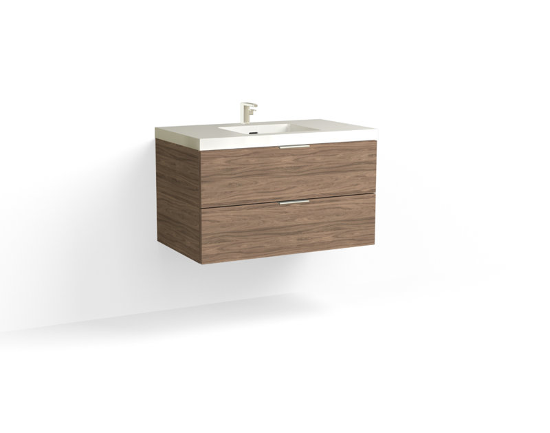 Avila 36" W Wall Mounted Single Bathroom Vanity, Matte White/8" Widespread, Nocino, Matte Black