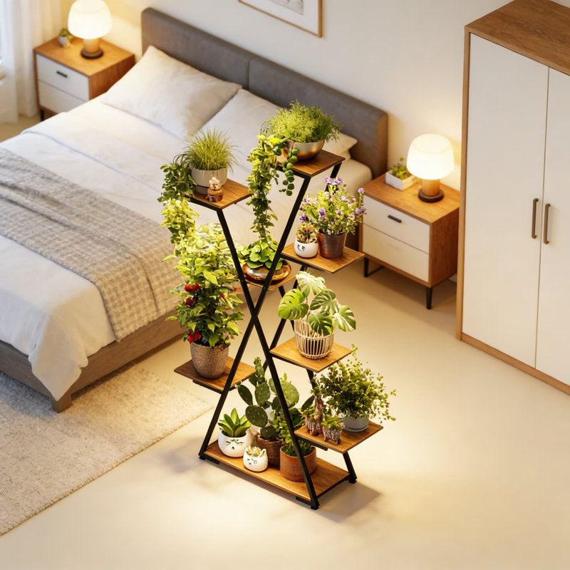 Support lumineux pour plante avec lumières de culture intégrées - grande étagère d'angle en métal à 8 niveaux pour plantes d'intérieur, salon, présentoir de bureau avec minuterie