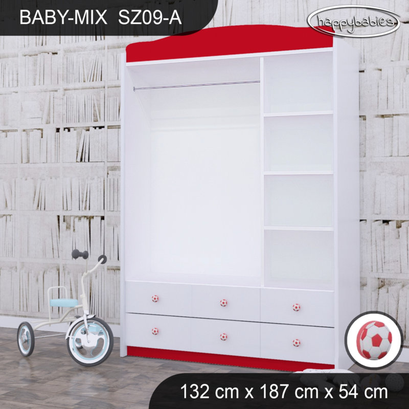 Baby 3 Door Wardrobe, Red/White/Red