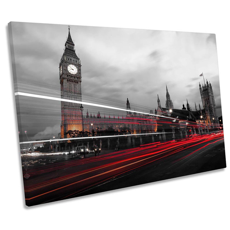 London Traffic Big Ben - Wrapped Canvas Print, 91.4cm H x 137.2cm W x 4cm D