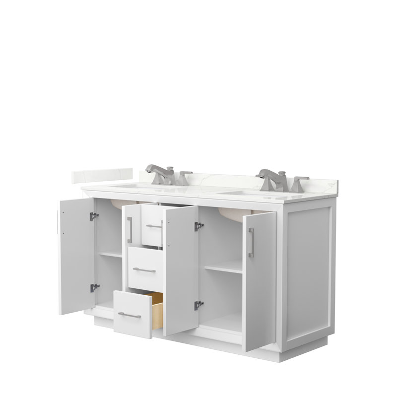 Strada 60 in. Double Vanity, Giotto Quartz, White, Matte Black