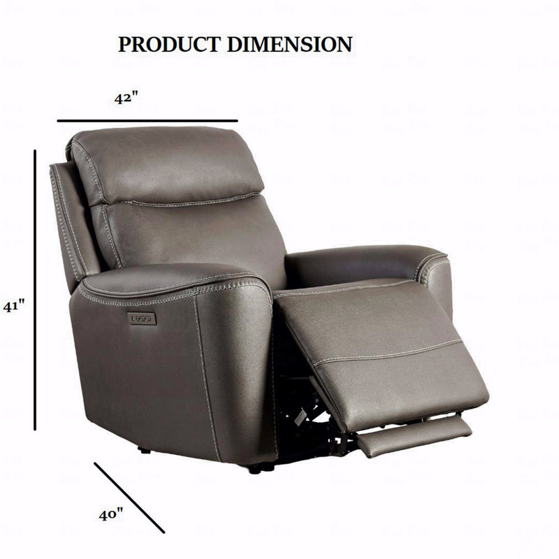 Gray Finish Power With Recliner Function Transitional Style Extendable Footrest Broad Armrest Primary Living Room