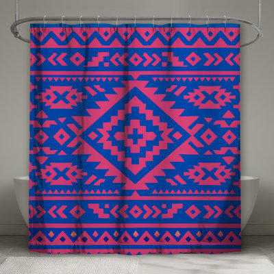 Rideaux de douche roses à motif géométrique extra longs