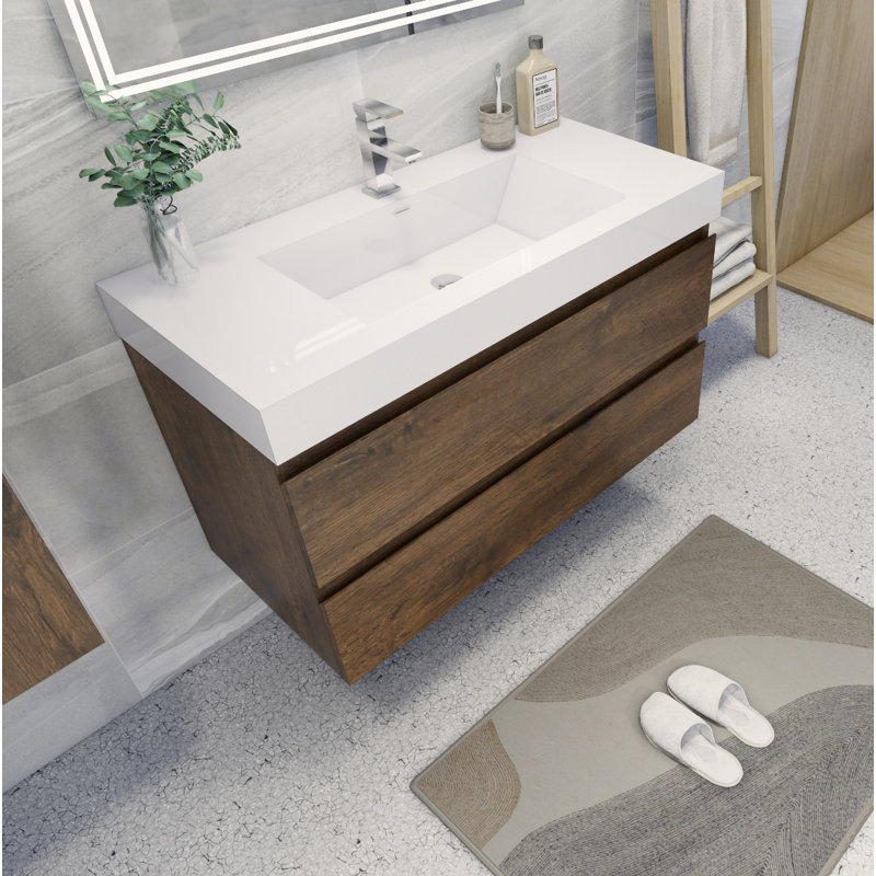 Carnetta Single Bathroom Vanity with Wood, Acrylic Top, Rosewood