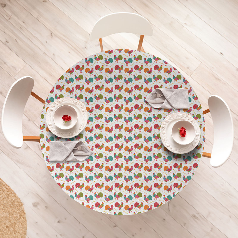 Bungalow Rose Rooster Fitted Round Tablecloth Multicolor 81272, 51.97" Round