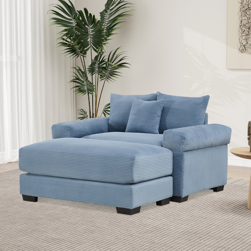 Oversized Corduroy Armchair  With Ottoman, Blue