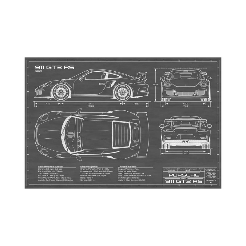 Porsche 911 GT3 RS (991) | Black by Action Blueprints - Wrapped Canvas Print, 152.5 cm H x 101.5 cm W