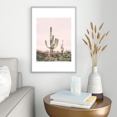 Cactus rose pastel encadré sur papier