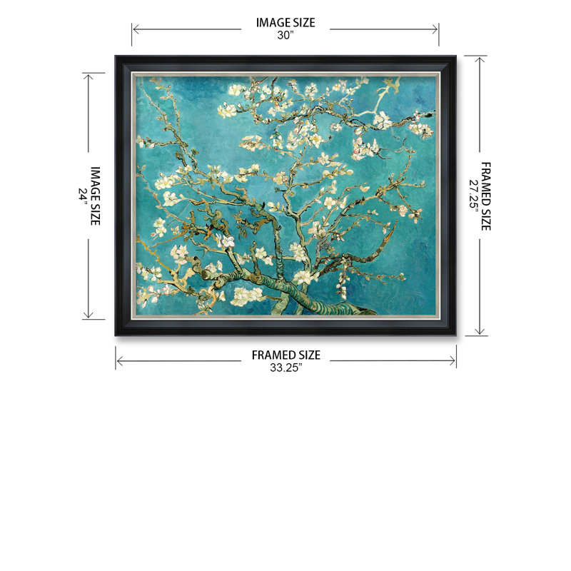 Vincent Van Gogh «Almond Blossoms» sur, H 24 po x l 30 po, Cadre photo noir