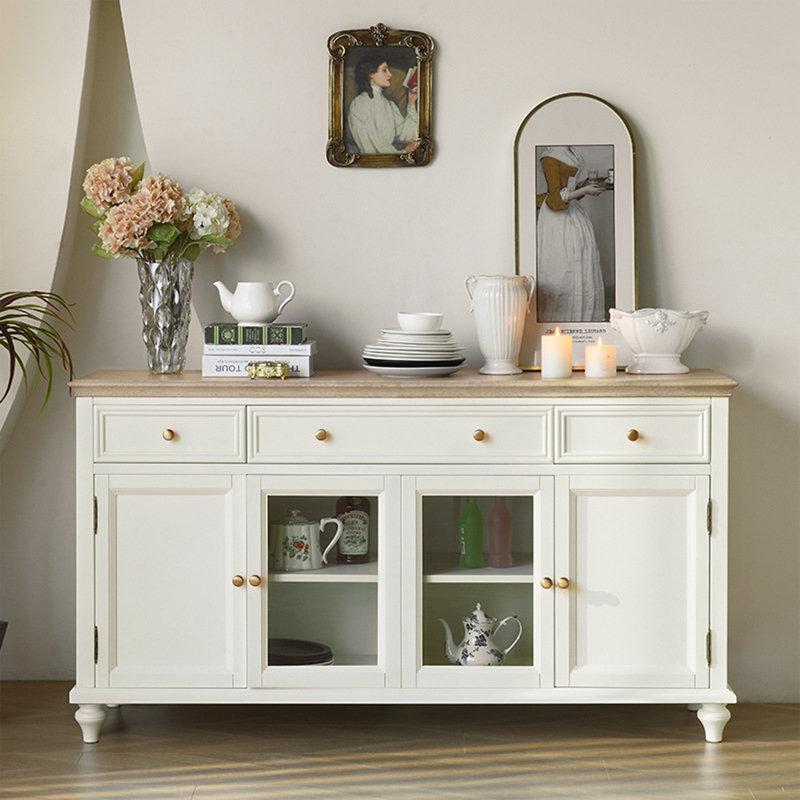 Buffet en bois massif blanc à quatre portes Modern