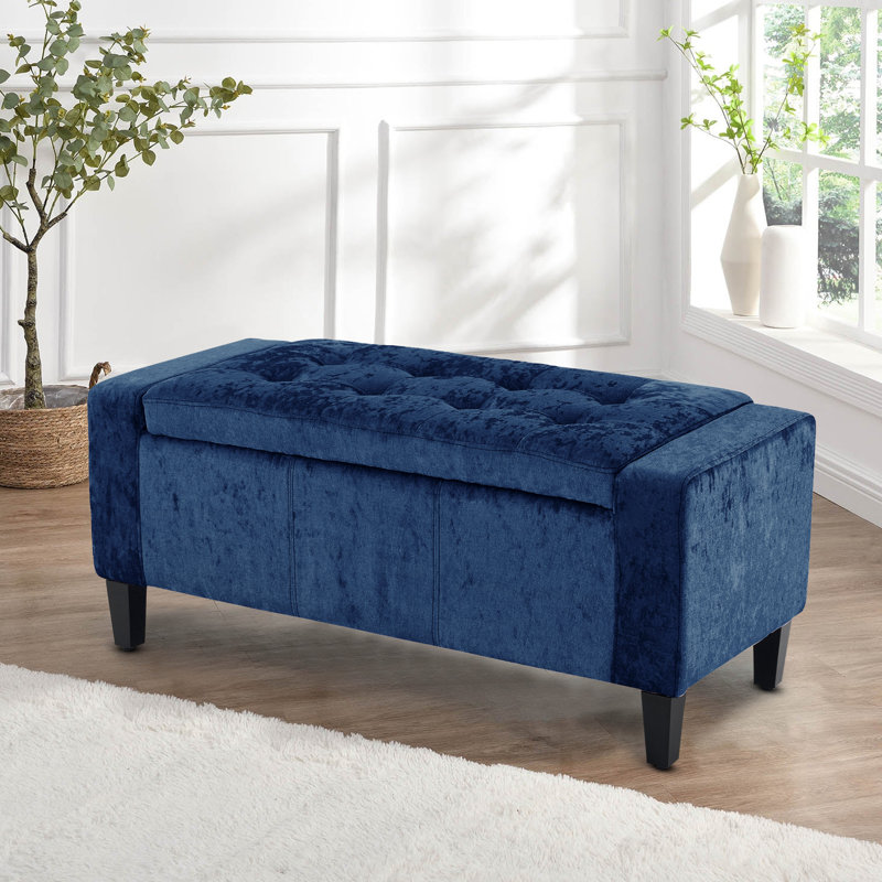 Luxury Crushed Velvet Ottoman Stool, Velvet, Navy