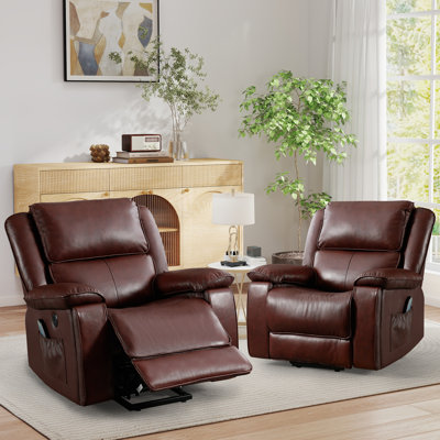 Fauteuil inclinable électrique en cuir véritable de 38,2 po de largeur avec plateau chauffant et porte-gobelet cachés et USB Arncliffe