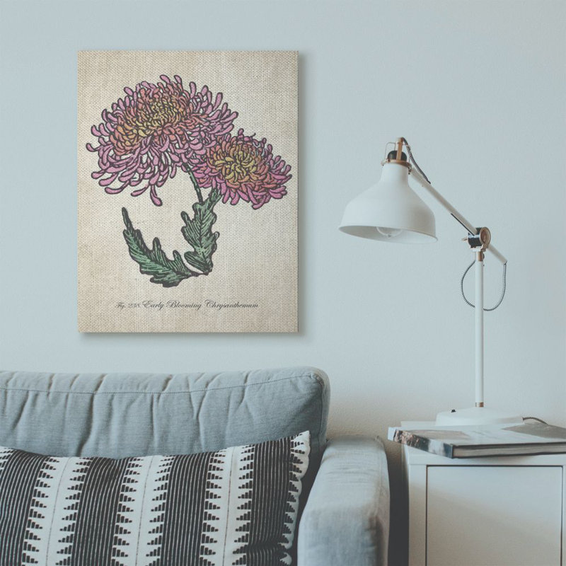 «Botanical Chrysanthemum Flower Pink Yellow», impression, Toile tendue, H 30 po x l 40 po x P 1,5 po