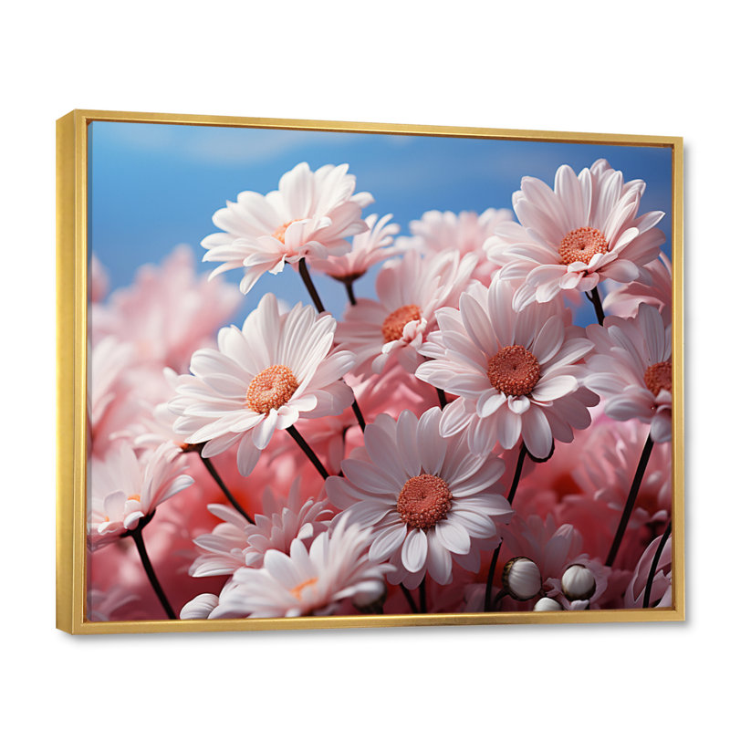 «Pink Whispering Daisies I», reproduction, H 30 po x l 40 po x P 1,5 po, Cadre flottant doré