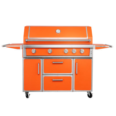 Orange Painting LPG 49'' inch 304# Stainless Steel Standard Grill Featuring Four Cast stainless burners and Infrared back burner that provide 99,000 BTU of Powerful Heat