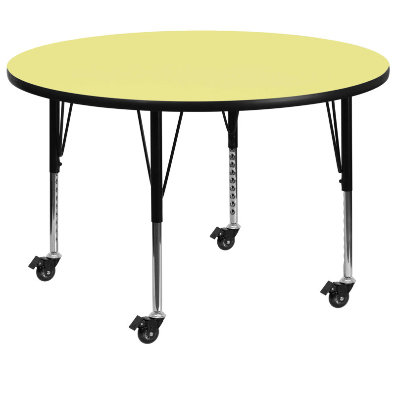 Table ronde mobile en stratifié Goddard, L 48 po x P 48 po x H 17,5 po - 25,5 po, Jaune