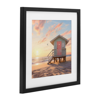 «Pink Door Beach Hut», reproduction sous verre encadrée, design par LSR Design Studio