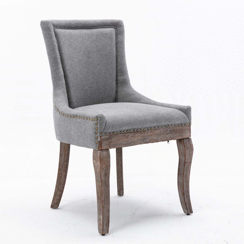 A&a furniture ultra side dining chairs | set of 2 | thickened fabric, solid wood legs | bronze nailhead, Gray Incorrect