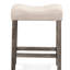2 tabourets de hauteur comptoir en taupe, bouton avec rembourrage de siège et repose-pieds, 2 tabourets avec structure en bois massif, repose-pieds profilés taupe, bois d'hévéa