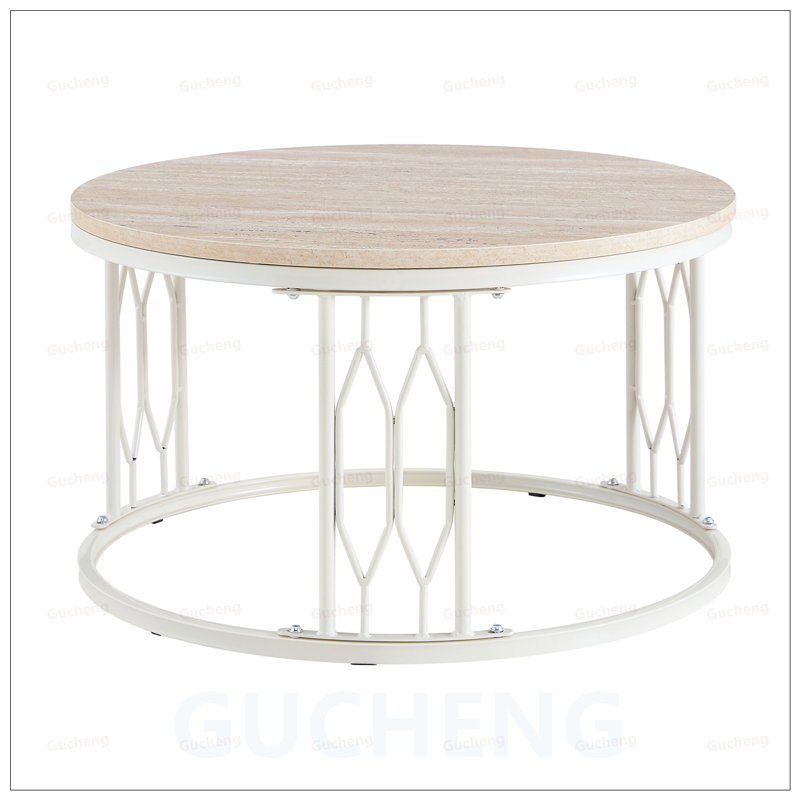Table basse ronde en bois aggloméré avec texture effet pierre, durable et facile à assembler, style Wabi-Sabi pour les salons modernes