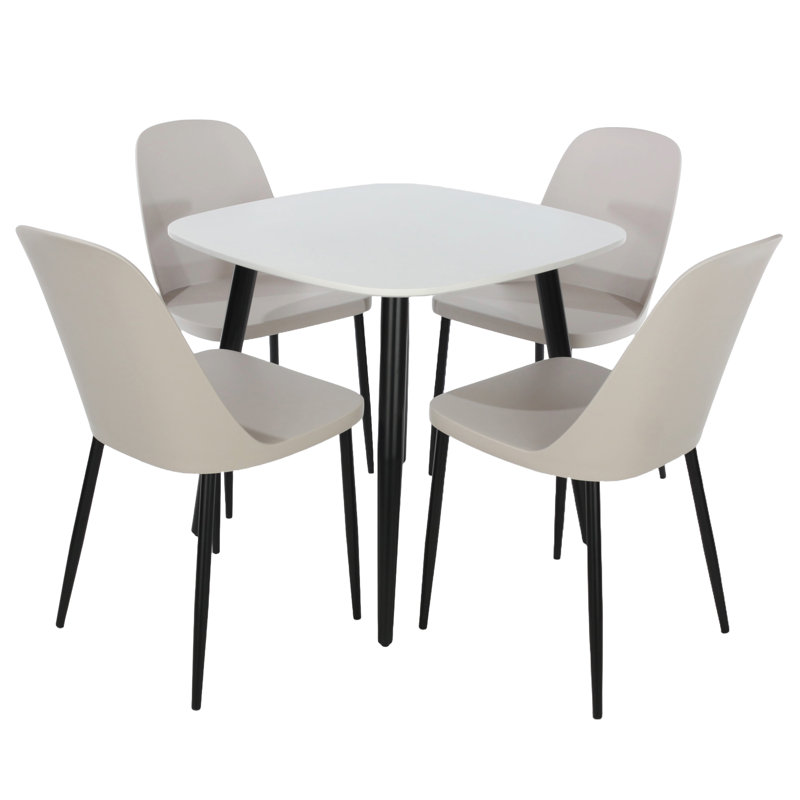 Sisquoc Casual 5-Piece Dining Set - Solid Square Table & 4 Plastic Duo Chairs, Tan, Grey