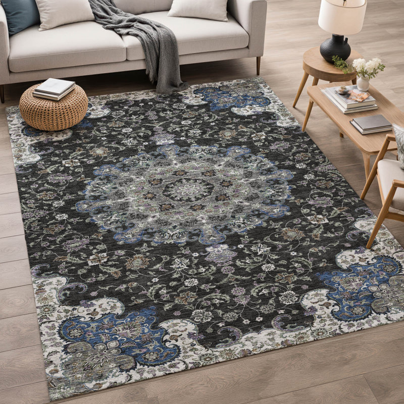 Tapis lavable à la machine intérieur / extérieur ACN2489, Black, 5 pi x 7 pi 6 po