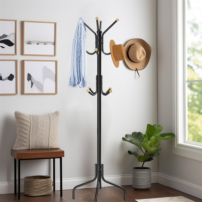 Freestanding Metal Coat Rack For Entryway And Corner, Black