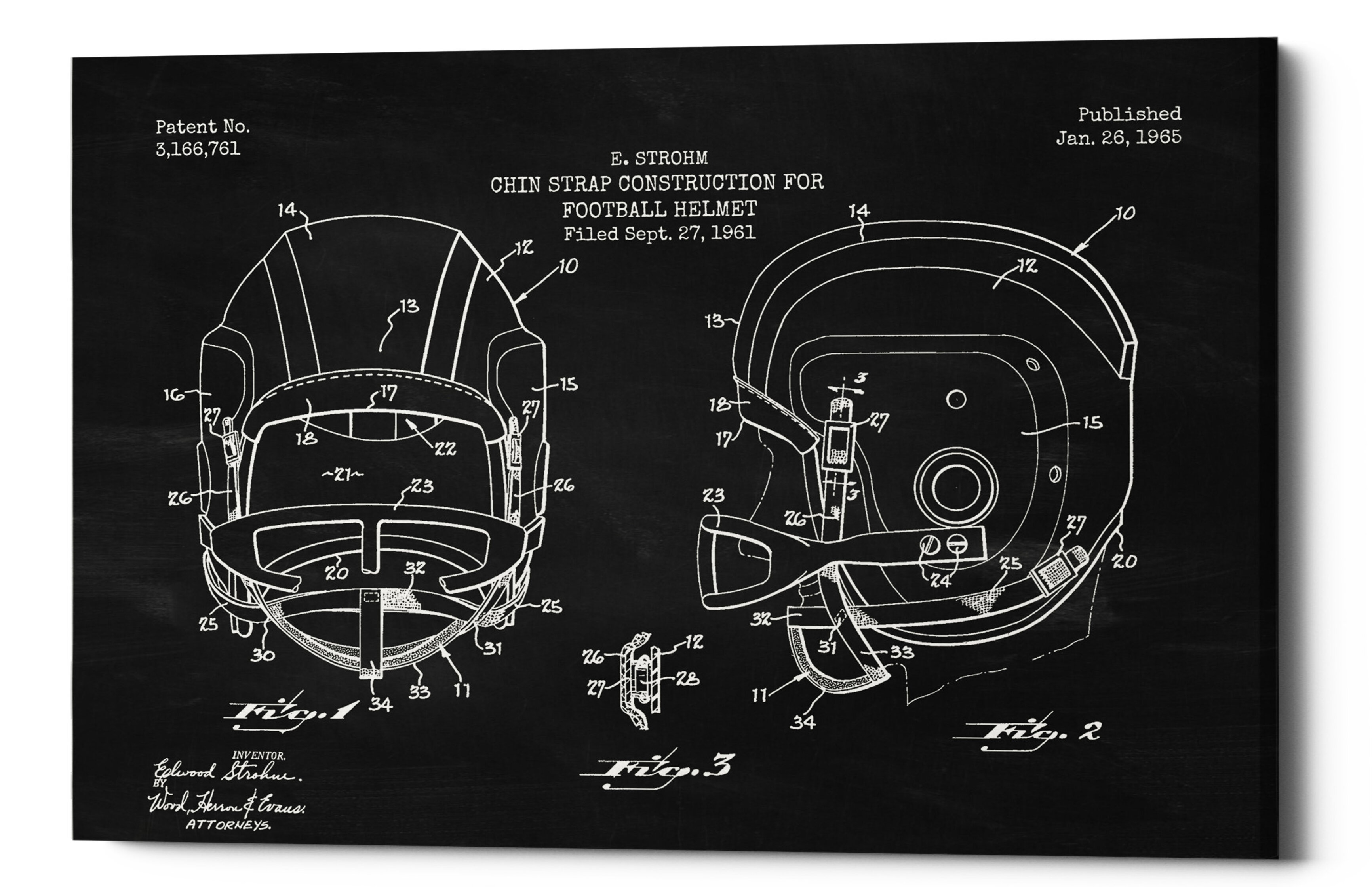 Williston Forge 'Football Helmet Blueprint Chalkboard Patent' Graphic Art Print on Canvas, Size: 18 H x 26 W x 1.25 D, Green