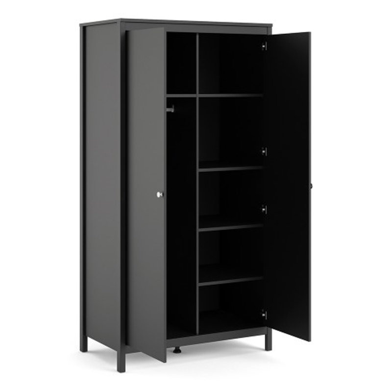 Ladonte 2 Door Solid Wood Wardrobe, Black