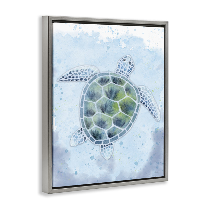 Tortue de verre teint, art mural encadré par Patti Bishop, Cadre flottant gris lustré, H 21 po x l 17 po