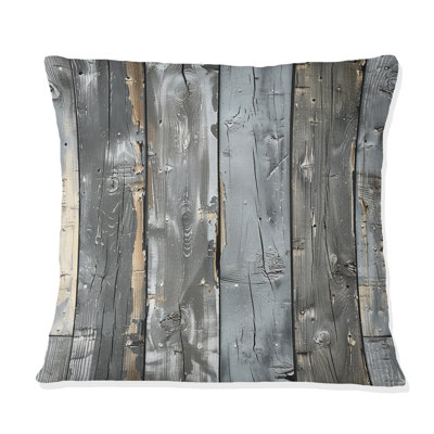 Grey Distressed Wood - Transitional Throw Pillow