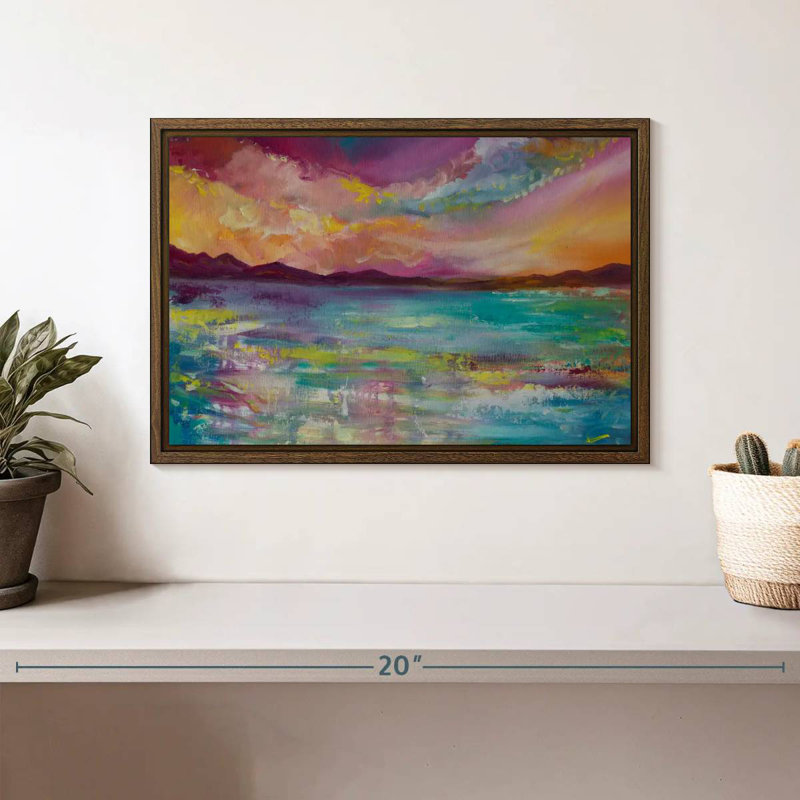 Ciel arc-en-ciel, 13 po x 9 po, Cadre flottant en noyer