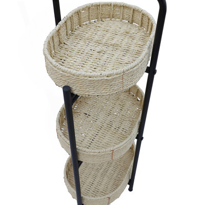 3 Tiers Tray Table, Paper Rope Woven Side Table