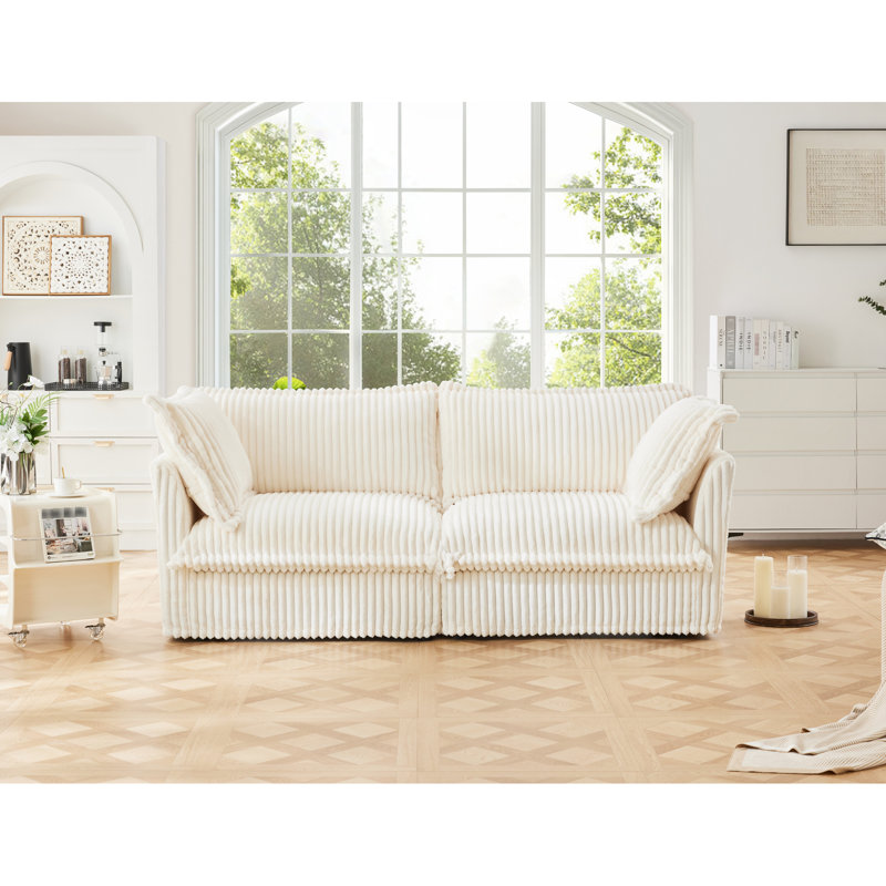 Salon Corduroy 4 - Siège profond, confortable, coussin rembourré, housse amovible, housse crème 4